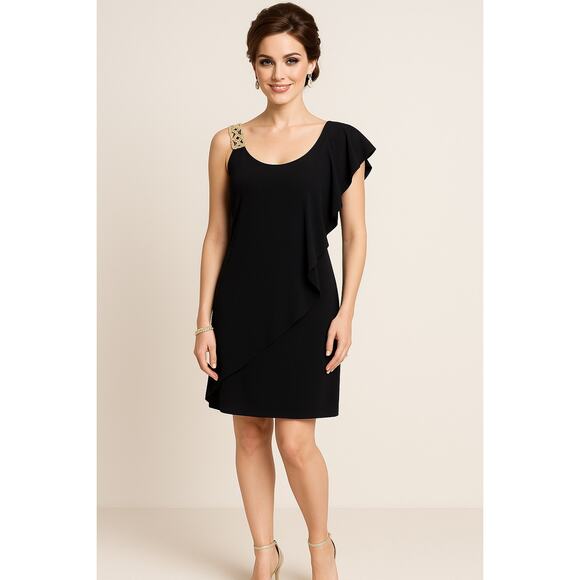 Betsy & Adam Dresses & Skirts - Betsy and Adam Black with Gold One Shoulder - Size 8